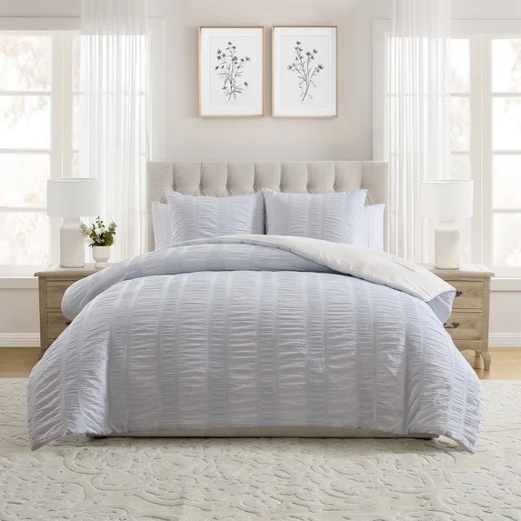 My Texas House Ruched Gingham 3-Piece Blue Adult Comforter Set, Full/Queen | Walmart (US)