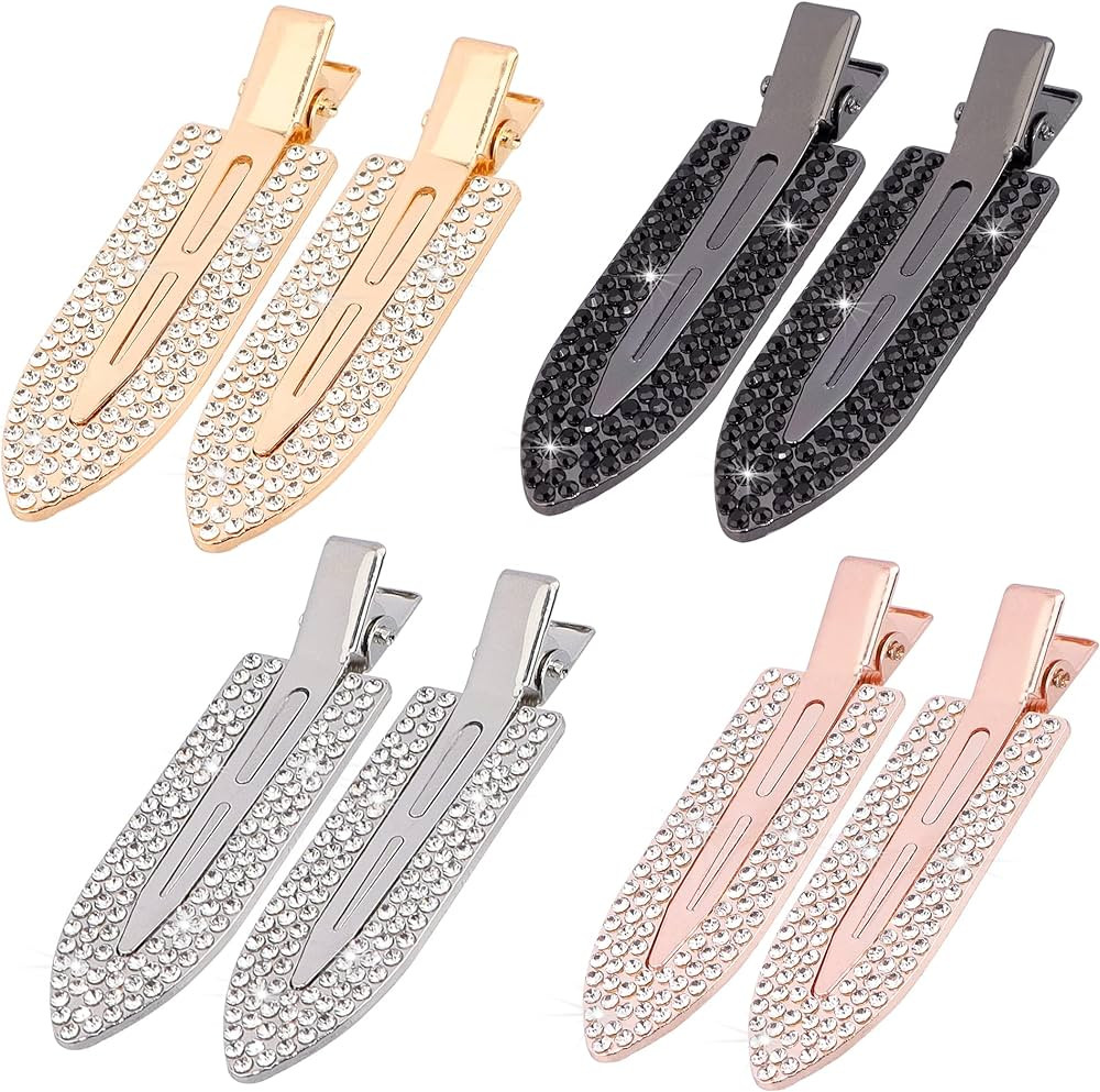 Magicsky 8PCS No Crease Hair Clips, Rhinestone No Bend Flat Styling Clip, Bling Diamond Metal Cur... | Amazon (US)