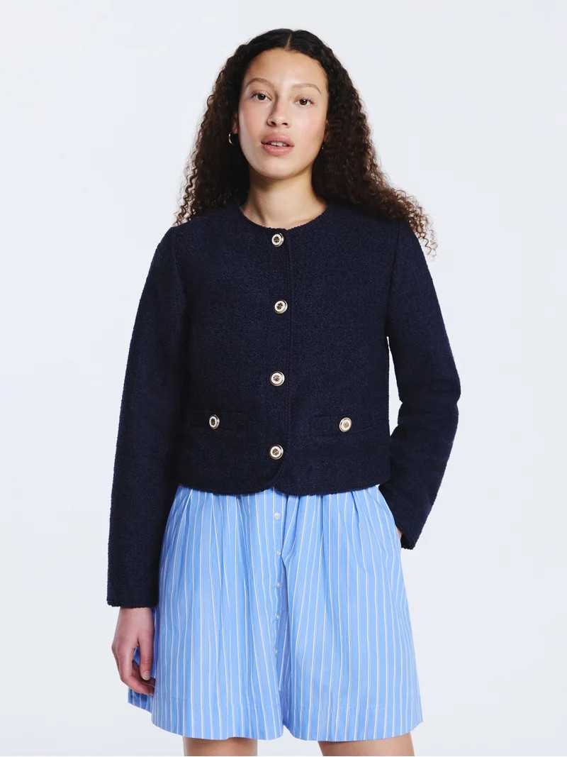 Free Assembly Women's Collarless Nubby Jacket with Long Sleeves, Sizes XS-XXL | Walmart (US)