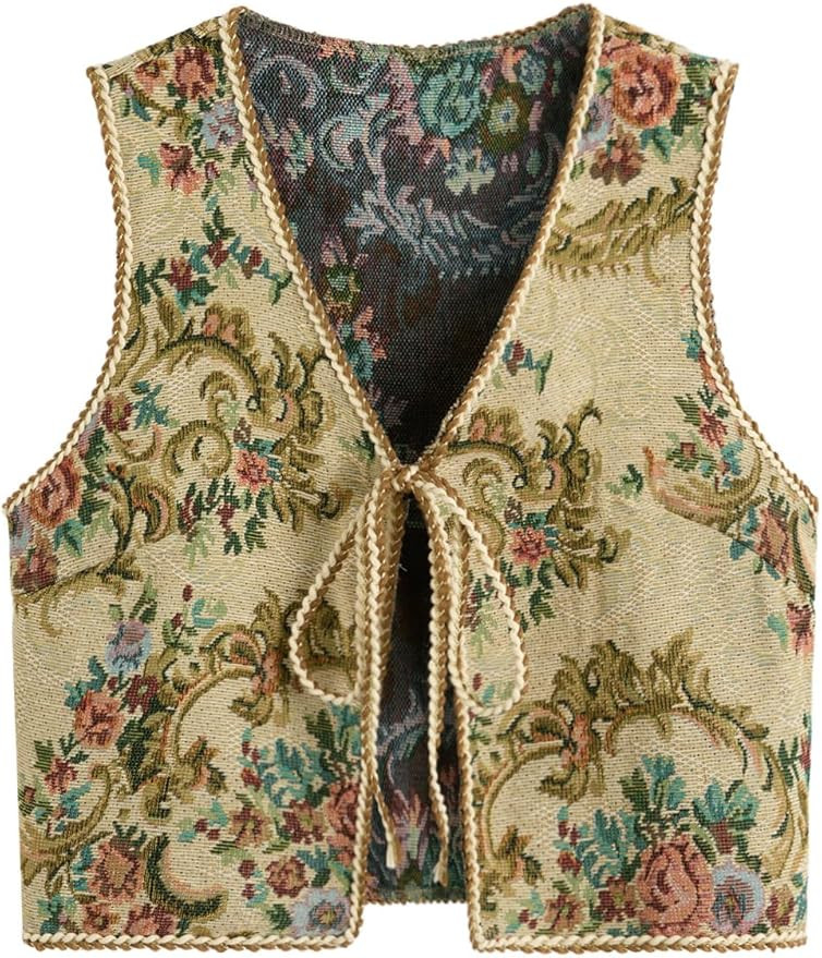 GORGLITTER Women's Sleeveless Western Rodeo Country Concert Cowgirl Outfit Tie Front Cardigan Ves... | Amazon (US)