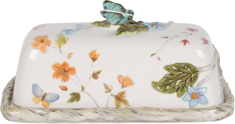 Fitz and Floyd Butterfly Fields Covered Butter Dish, 7.75 Inch,Blue | Amazon (US)