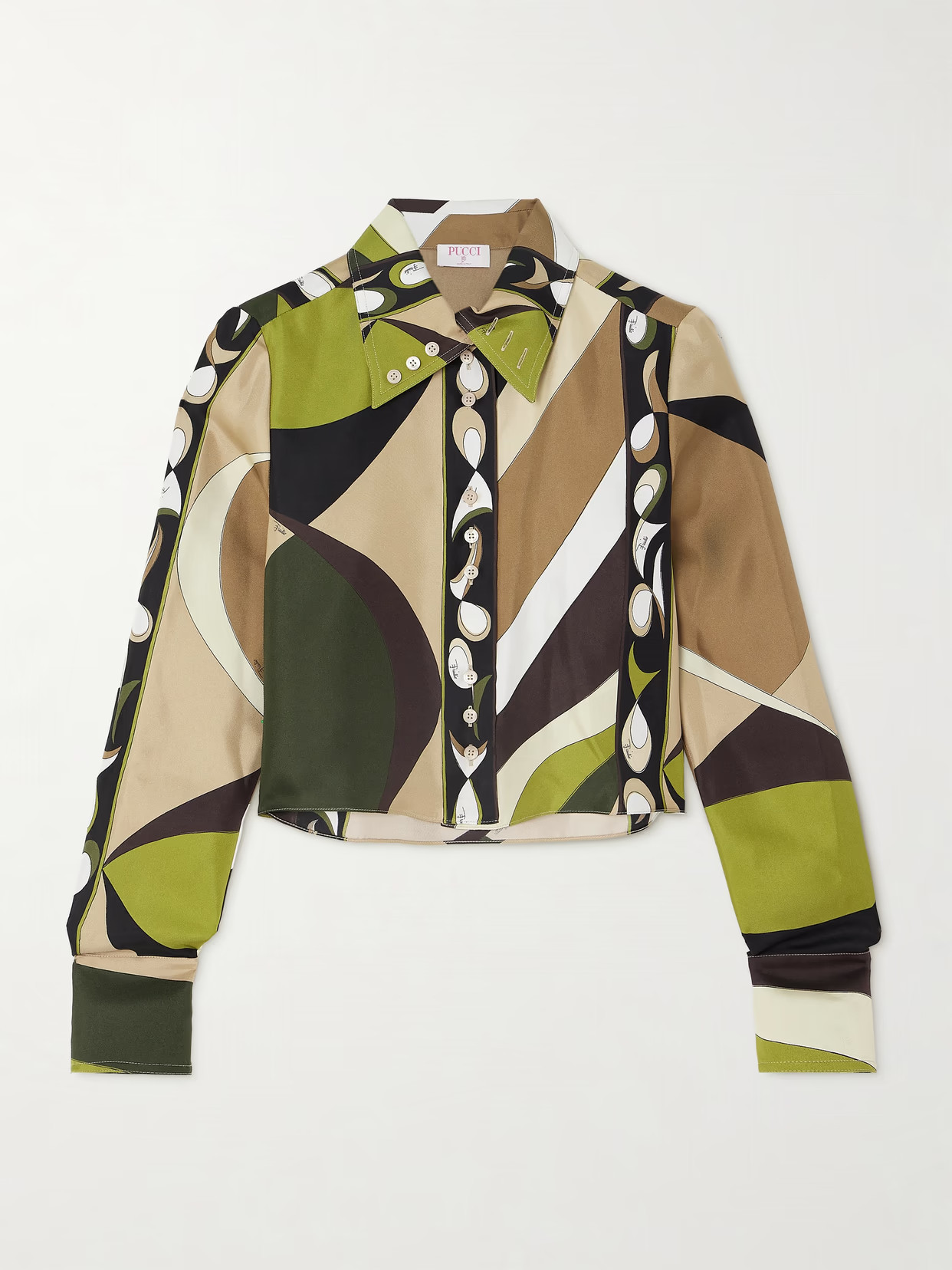 PUCCI - Cropped Printed Silk-twill Shirt - Green | NET-A-PORTER (US)