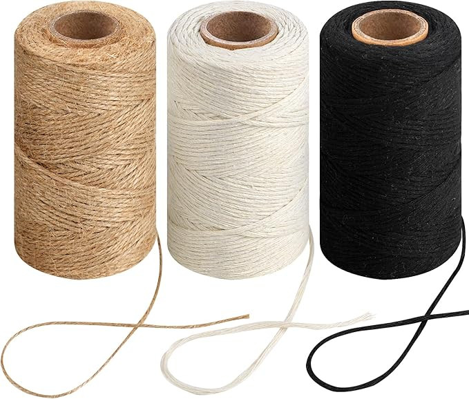 984 Ft Twine String, Natural Jute Twine, 2mm White Cotton Rope, 10ply Black Cotton for Crafts, Ar... | Amazon (US)