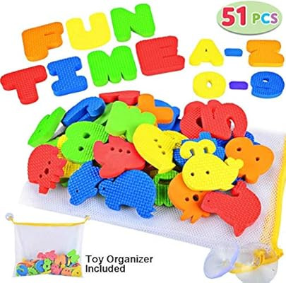 Joyin Toy 51 Pieces Educational Bath Letters, Numbers, Sealifes and Transportations Bath Toys wit... | Amazon (US)