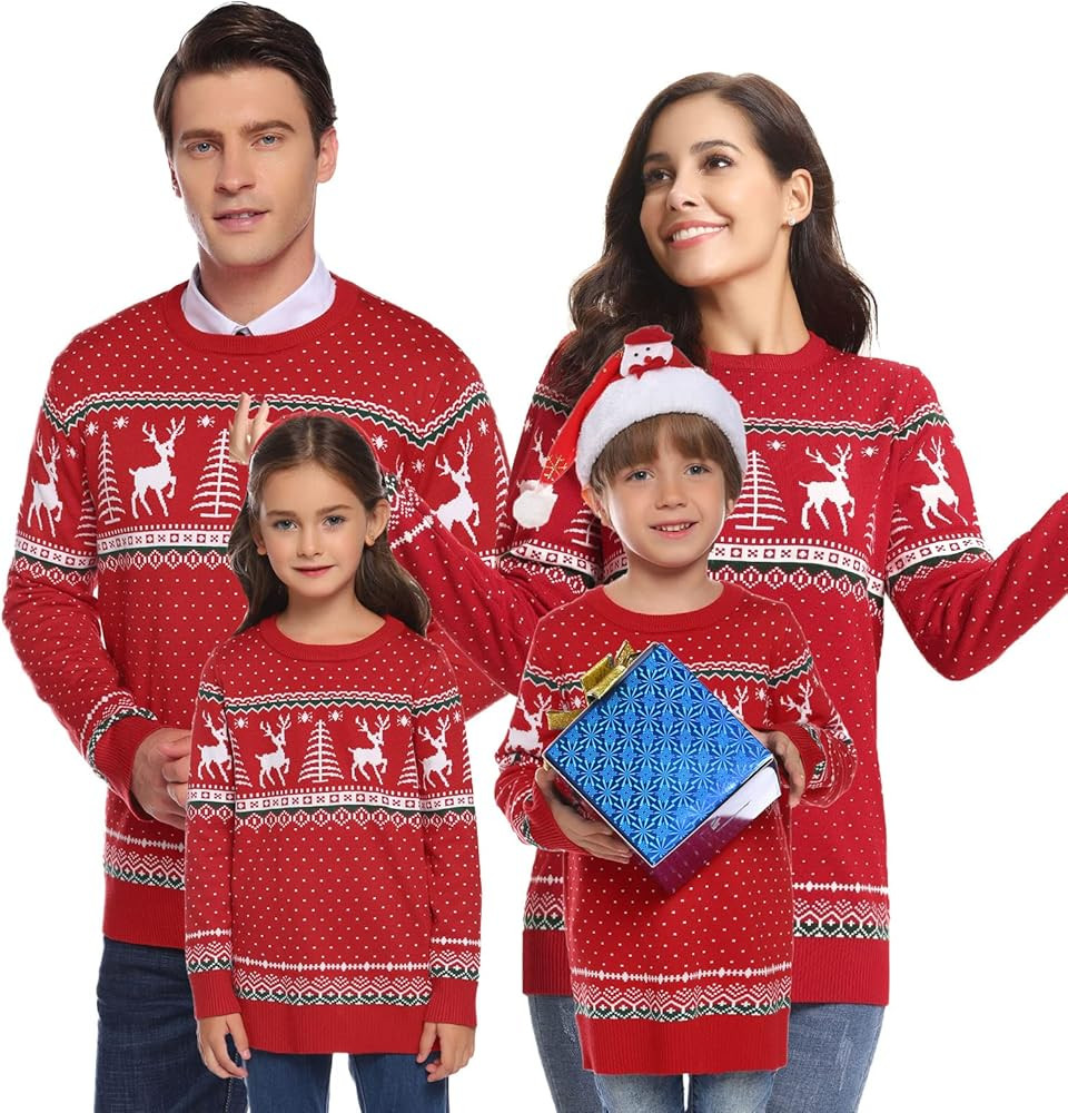 Totatuit Family Matching Christmas Sweater Elk Christmas Tree Print Pullover Tops Ugly Knitted Kn... | Amazon (US)