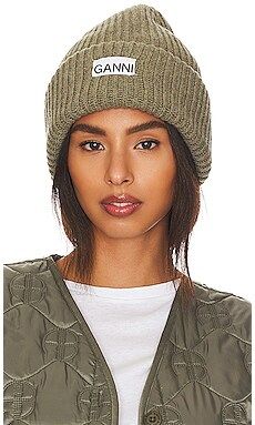 Ganni Structured Rib Beanie in Dusty Olive from Revolve.com | Revolve Clothing (Global)
