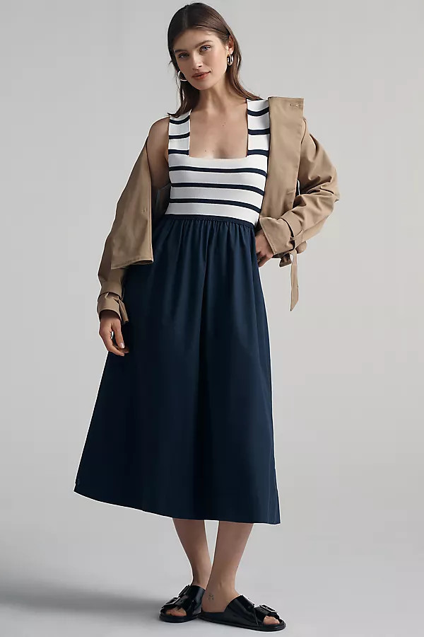 Maeve Sleeveless Crossback Twofer Midi Dress | Anthropologie (US)