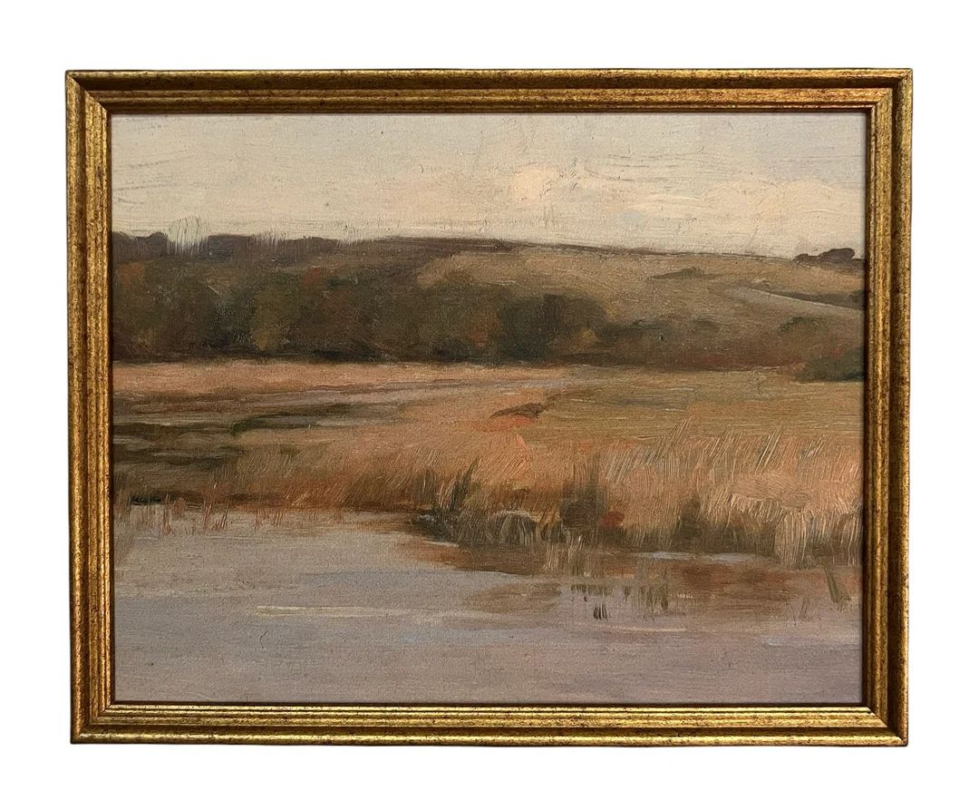 Vintage Framed Canvas Art  // Framed Vintage Print // Vintage Painting // Vintage Marsh Landscape... | Etsy (US)