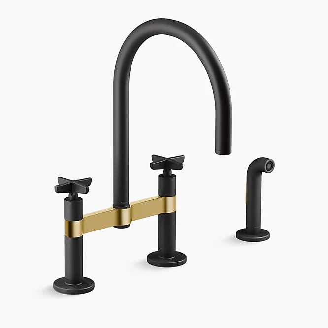 Two-hole bridge kitchen sink faucet with side sprayer | Kohler