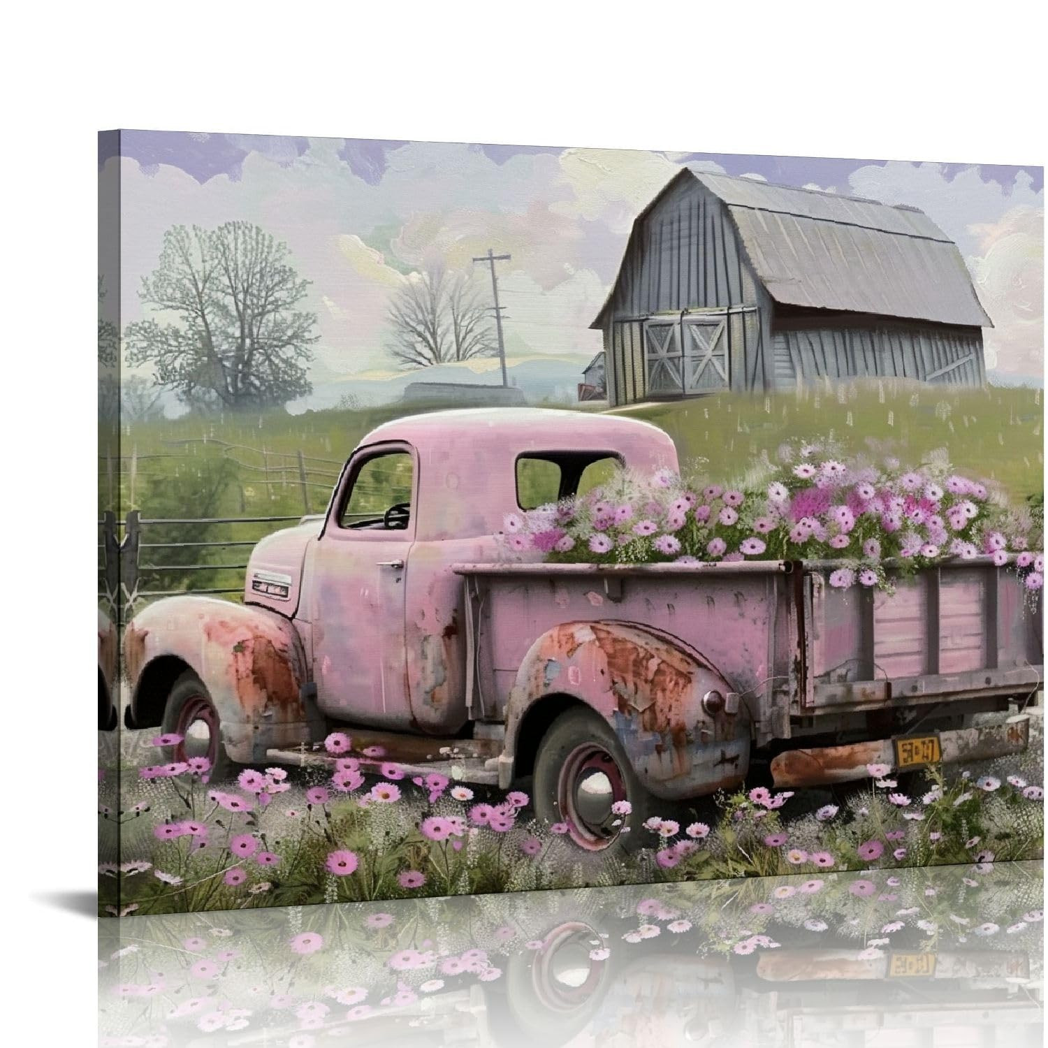 YACAMA Old Truck Canvas Wall Art Farmhouse Decor Wall Art, Farmhouse Pictures for Wall, Rustic Ba... | Amazon (US)