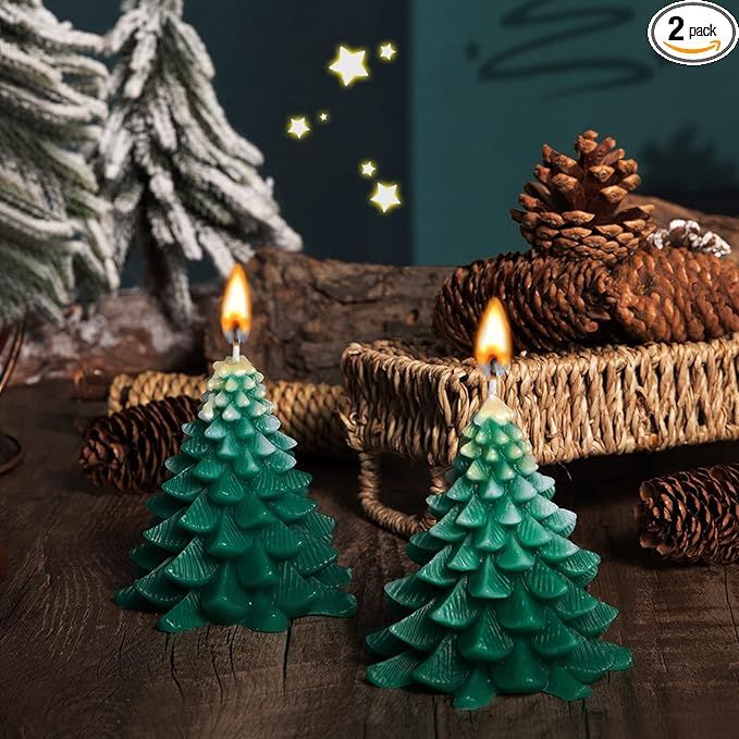 2 Pcs Christmas Tree Shaped Candles- Decorative Candles in 6h Burning Times Natural Paraffin Wax ... | Amazon (US)