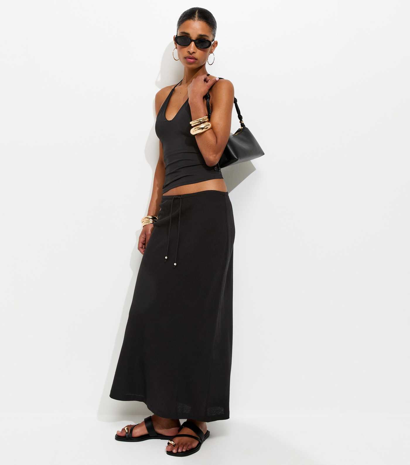 Black Linen Look Bias Cut Midi Skirt | New Look | New Look (UK)