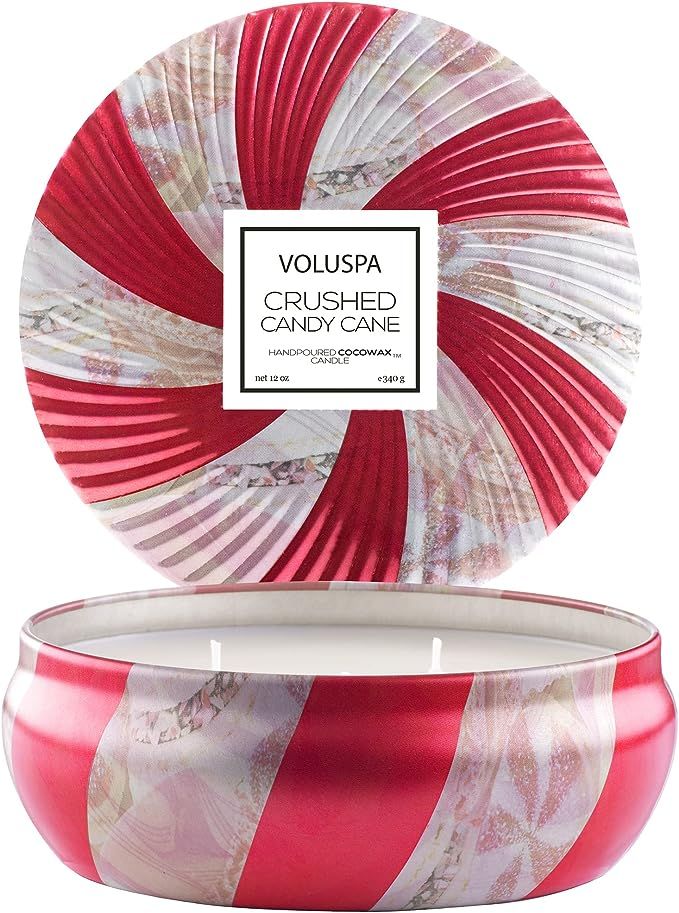 Voluspa Crushed Candy Cane 3 Wick Tin Candle, 12 Ounces | Amazon (US)