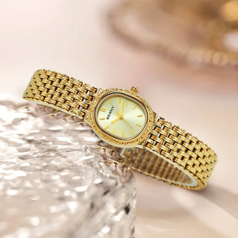 BERNY Small Gold Watches for Women, Dainty Vintage Oval Dial Stainless Steel Bracelet Watch, Adju... | Walmart (US)