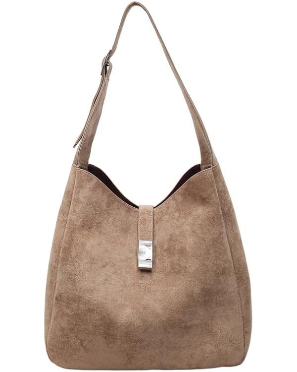 Slouchy Hobo Bags for Women, Faux Suede Vintage Shoulder Tote Bag, Retro Brown Purse for Fall and... | Amazon (US)