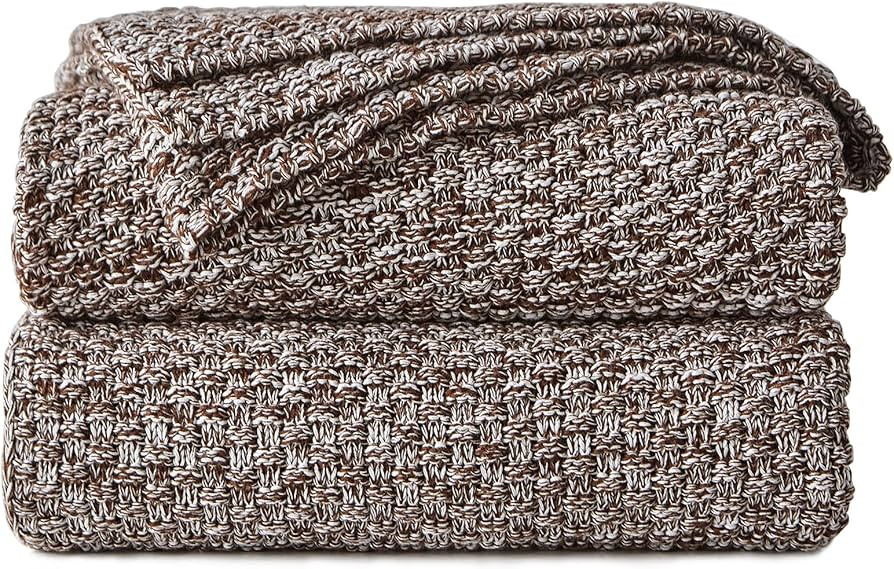 Longhui bedding Coffee Knitted Throw Blanket for Couch, Soft, Cozy Machine Washable 100% Cotton S... | Amazon (US)