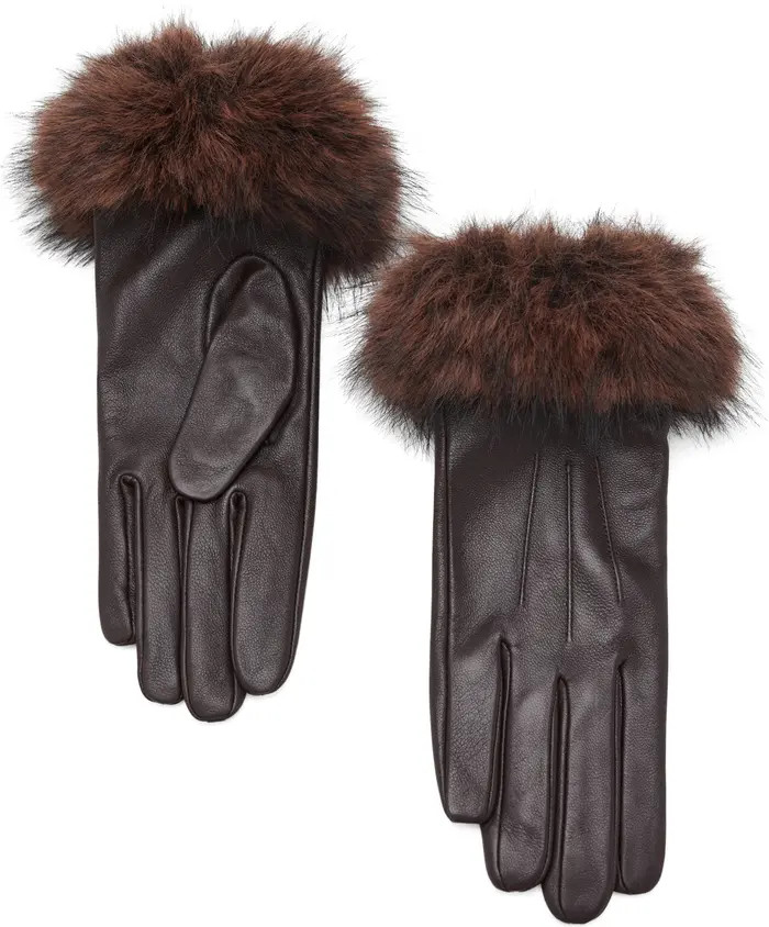 MANGO Faux Fur Trim Leather Gloves | Nordstrom | Nordstrom