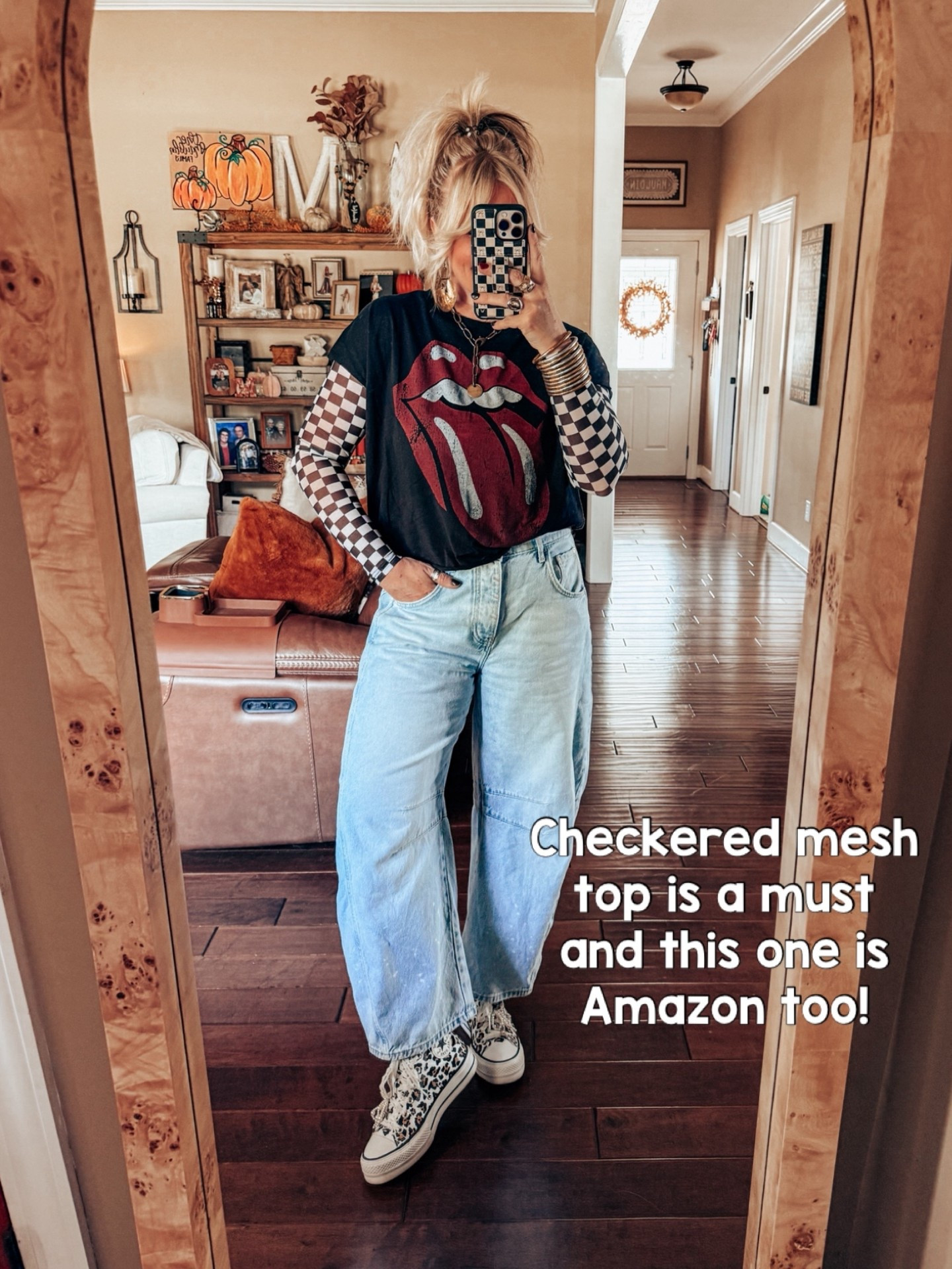 Checkered mesh top - M
Tee - Xl
Jeans - true to size 
Necklace & earrings are @twistedsilver save with code MANDIE20 

#LTKOver40 #LTKFindsUnder100 #LTKStyleTip