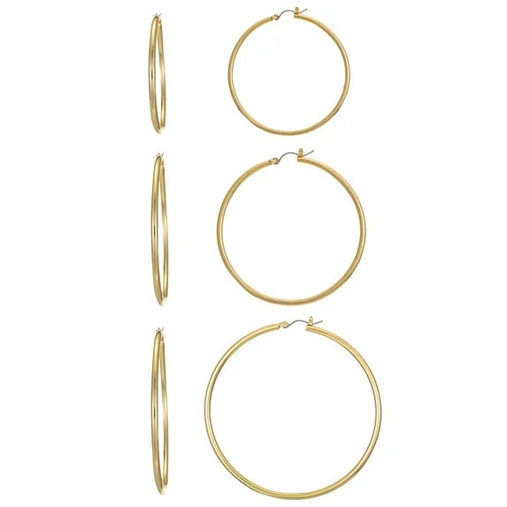 Women's Gold-tone Hoop Earrings, 3 Pairs | Walmart (US)