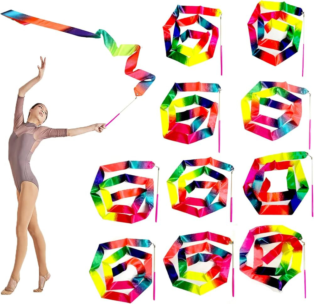 AITIME Ribbon Dancing, 20 Pack 2 Meter Gradient Dance Ribbons, Ribbon Girls Party Favors, Rainbow... | Amazon (US)