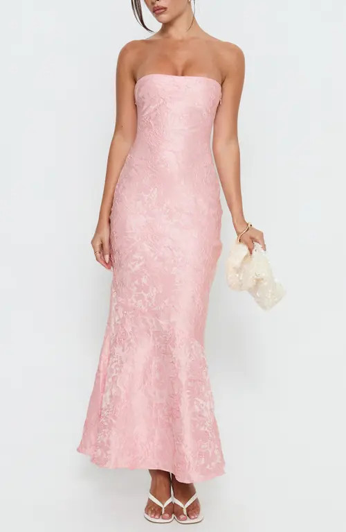 Princess Polly Lips Are Sealed Lace Jacquard Strapless Gown in Pink at Nordstrom, Size 0 | Nordstrom