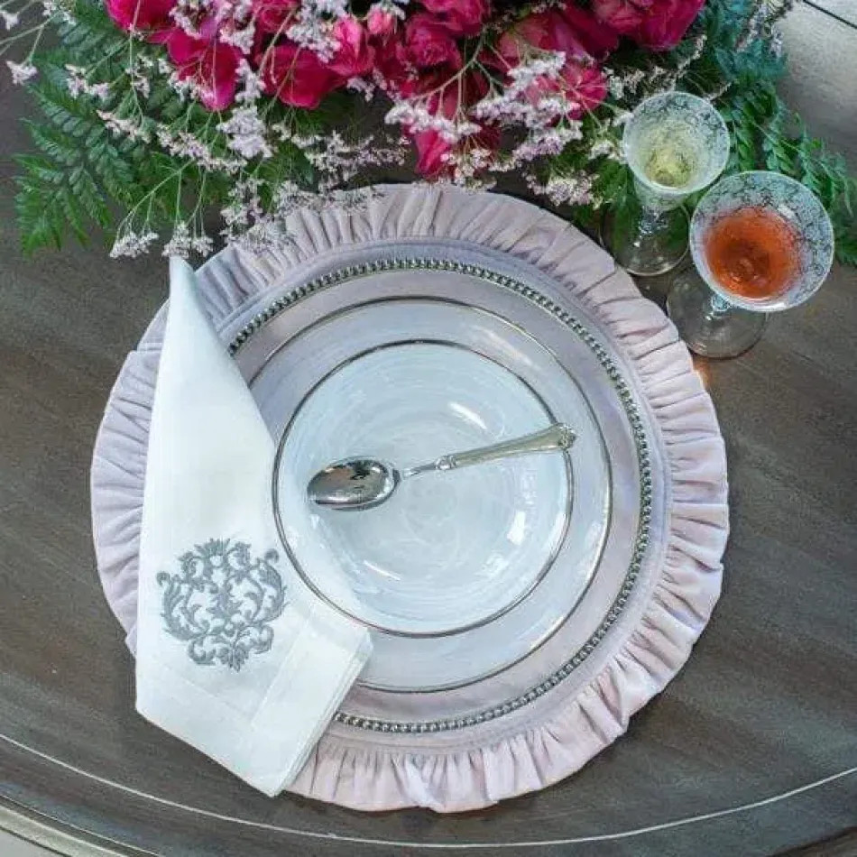 Round Ruffle, Velvet Dusty Pink 18" D Placemat | Gracious Style