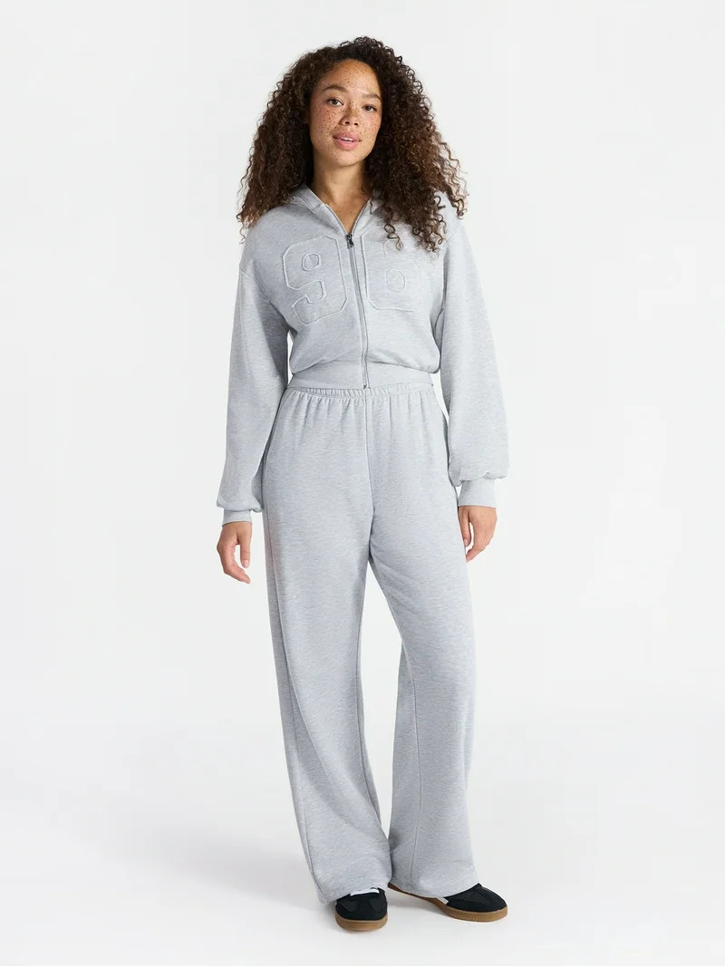 No Boundaries Embroidered Fleece Zip-Up Hoodie and Pants Set, 2-Piece, Women's XXS-4X | Walmart (US)
