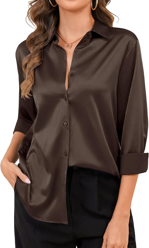 BBIBBI Wrinkle-Resistant Satin Silk Women's Shirts Button Down Long Sleeve | Amazon (US)
