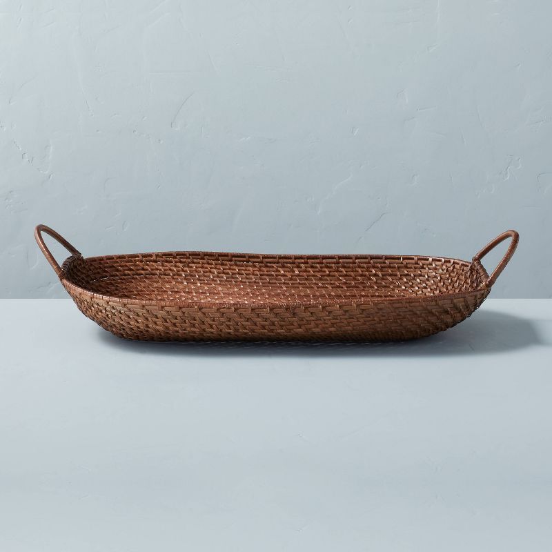 Dark Rattan Décor Tray with Handles Brown - Hearth & Hand™ with Magnolia | Target