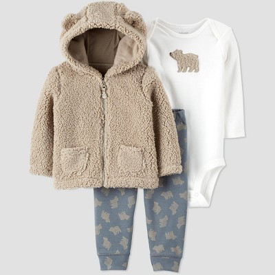 Baby Boys' 3pc Sherpa Bear Bodysuit, Cardigan Top & Bottom Set - Just One You® made by carter's ... | Target