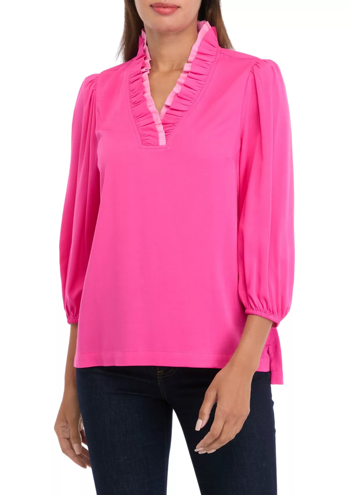 Crown & Ivy™Women's Blouson Sleeve Ruffle Neck Top | Belk