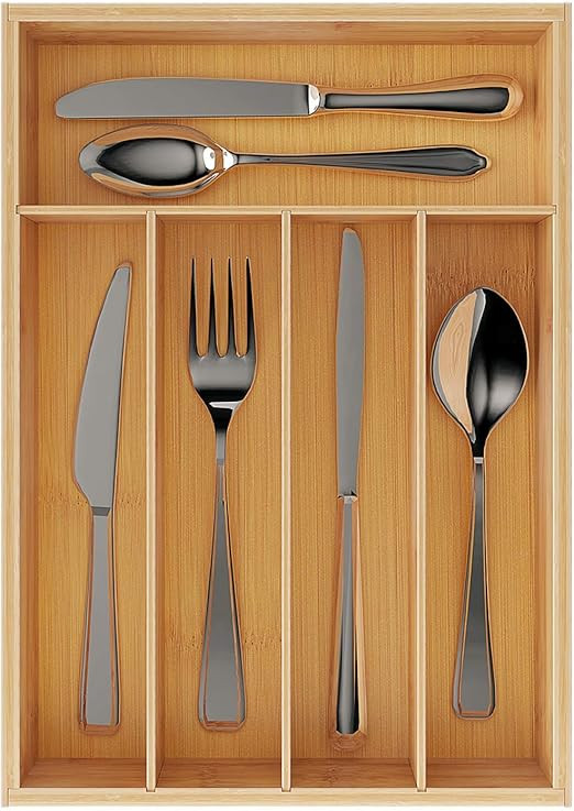BAMEOS Utensil Drawer Organizer, Cutlery Tray Desk Drawer Organizer Silverware Holder Kitchen Kni... | Amazon (US)