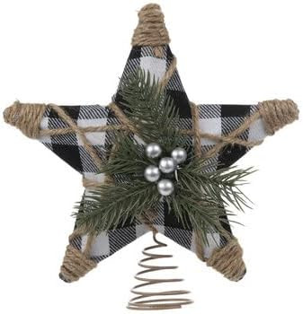 Black White Buffalo Plaid Tree Topper | Rustic Country Northwoods Christmas Tree Topper | 8.5 inch | Amazon (US)