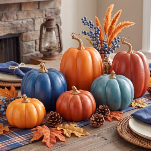 RattanView 7 Pcs Fall Pumpkins Decor, Resin Thanksgiving Table Centerpiece | Amazon (US)