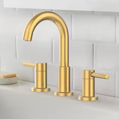 allen + roth Harlow Brushed Gold Widespread 2-Handle WaterSense Bathroom Sink Faucet with Drain | Lowe's