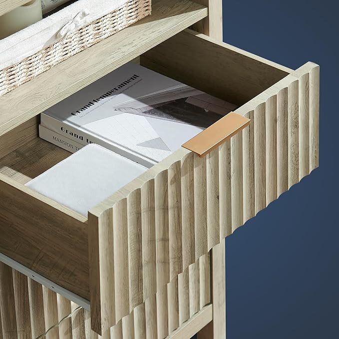 Oxford Fluted 6 Drawer Dresser for Bedroom, Wide Modern Wooden Chest of Drawers with 2 Shelves, T... | Amazon (US)