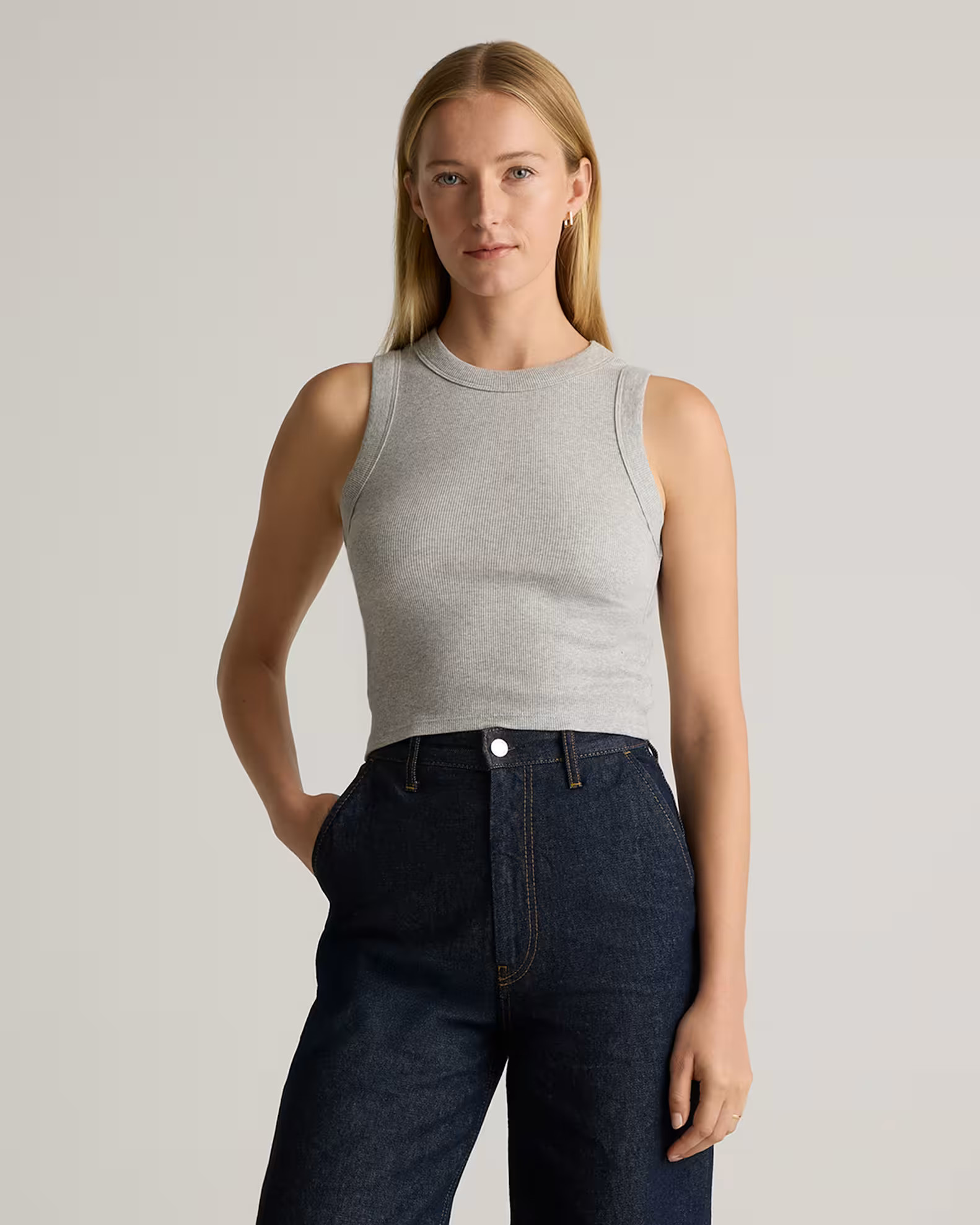 Organic Cotton Micro-Rib Cropped Cutaway Tank | Quince