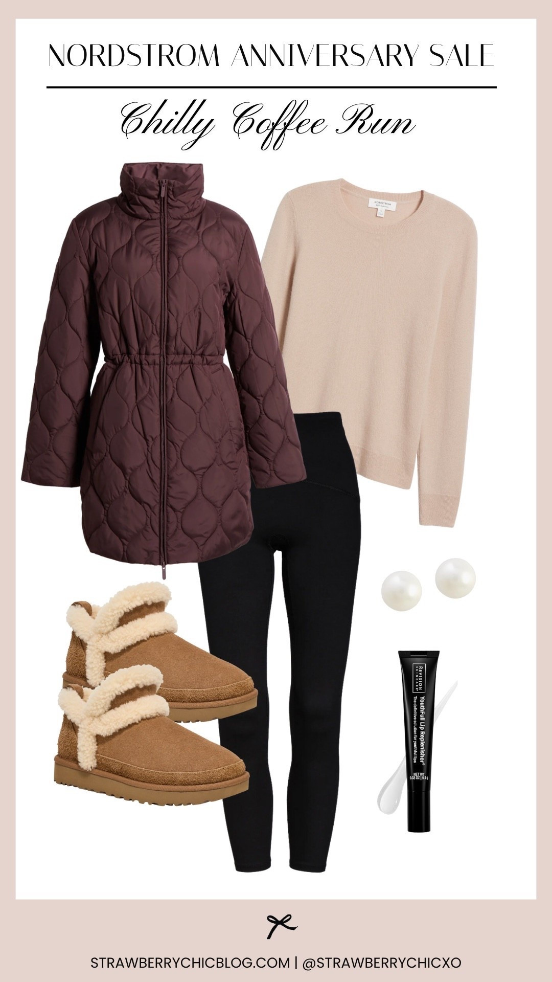 Cozy fall look styling some of my favorite wardrobe essentials! This quilted jacket was a best seller form the Nordstrom sale but sold out in this color (but available in cream and black). I took a small

A cashmere crewneck sweater is one of my must haves! This years sweater is better than years past in terms of thickness and softness. 

Paired with the most flattering leggings and cozy Uggs for a cozy weekend look 



#LTKSeasonal #LTKActive #LTKSaleAlert