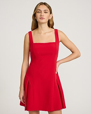Square Neck Sleeveless Pleated Mini Dress | Express