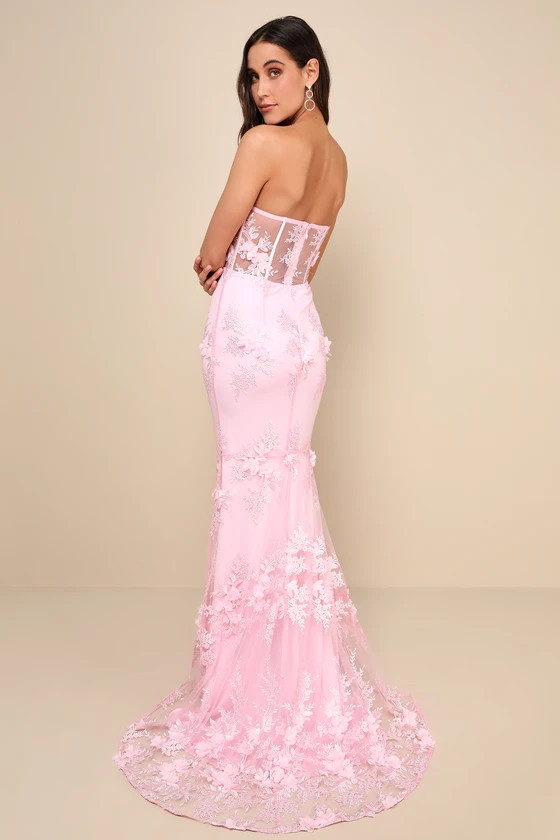 Radiant Expectations Pink Embroidered Floral Bustier Maxi Dress | Lulus