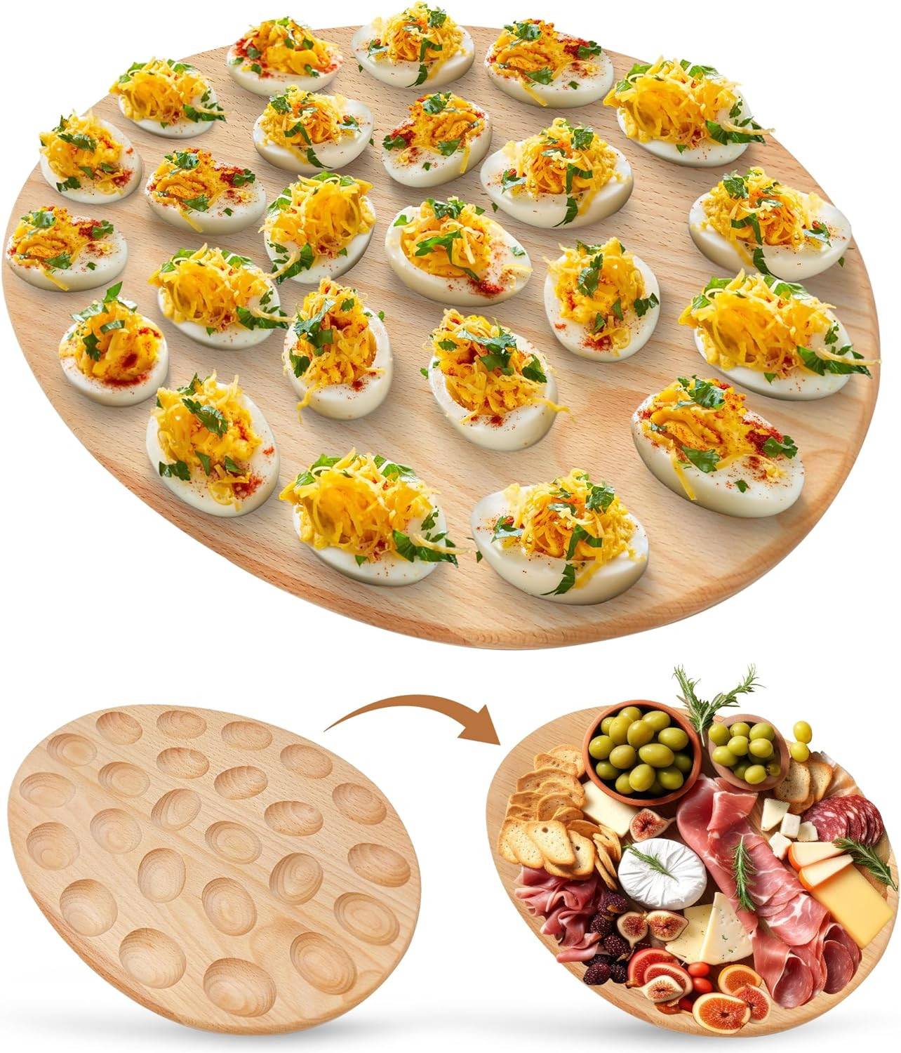 Namre' Wooden Deviled Egg Tray 24 Holes, 15 x 12in - Reversible Deviled Egg Platter & Charcuterie... | Amazon (US)