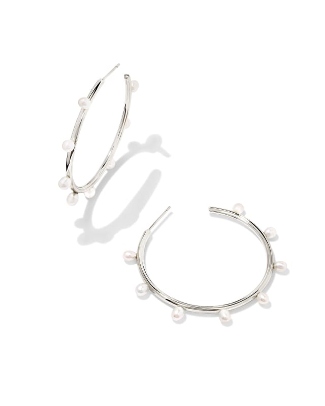 Leighton Silver Pearl Hoop Earrings in White Pearl | Kendra Scott