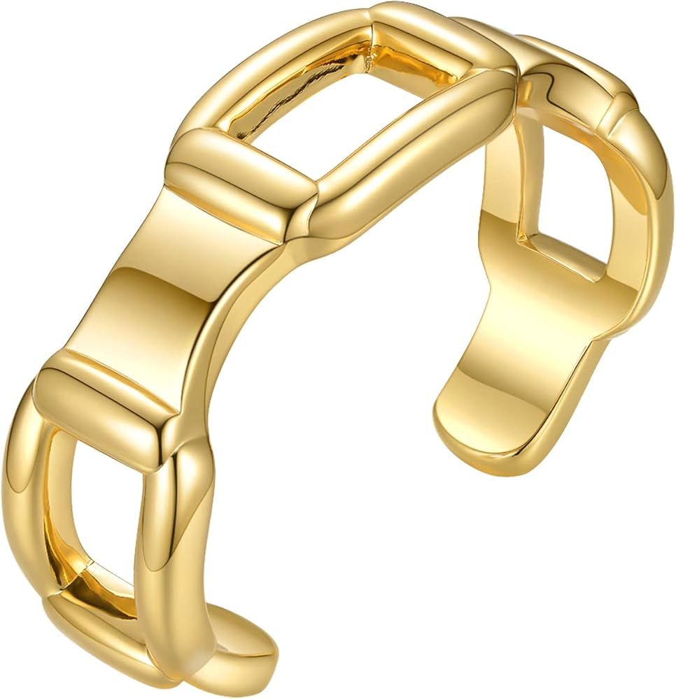 EF ENFASHION C-Shaped Shell Link Chain Cuff Bracelet 18K Gold Silver Plated Cuffs Bracelets for W... | Amazon (US)