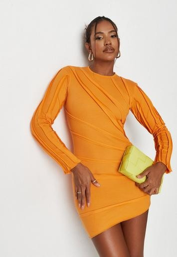 Missguided - Orange Rib Exposed Seam Mini Dress | Missguided (US & CA)