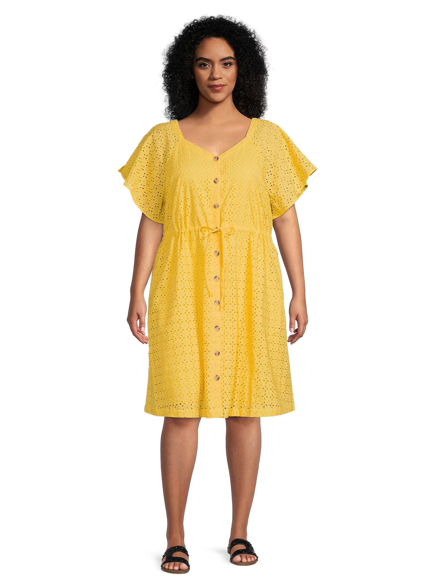 Terra & Sky Women's Plus Size Shirt Dress with Flutter Sleeves | Walmart (US)