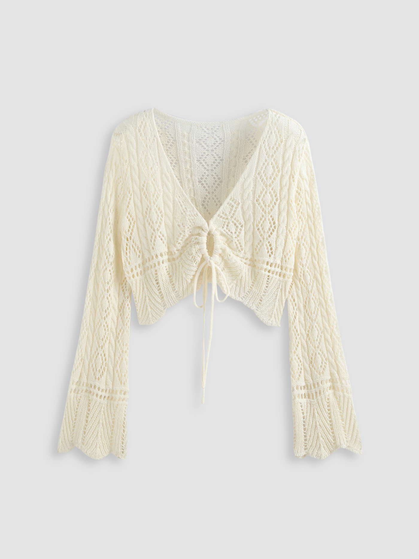 Solid Crochet Tie Front Deep V Neck Crop Top Curve & Plus | Cider