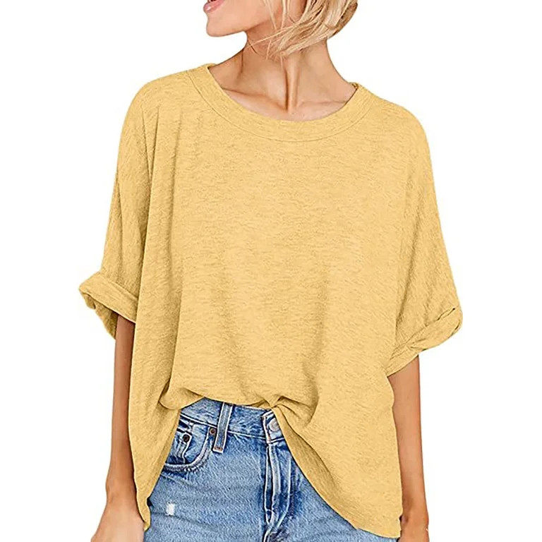 Women Oversized T-Shirt Summer Casual Short Sleeve Loose Tee Tops,Cethrio,Yellow,Size XL | Walmart (US)