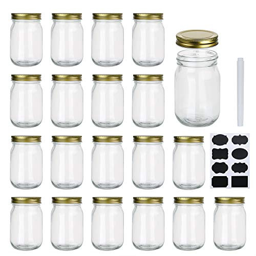Encheng 12 oz Glass Jars With Lids,Ball Regular Mouth Mason Jars For Storage,Canning Jars For Caviar, Herb, Jelly, Jams, Honey,Dishware Safe,Set Of 20 | Amazon (US)