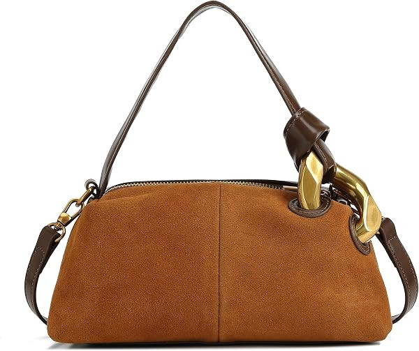 Faux Suede Shoulder for Women, Small Purse with Top Handle, Detachable Crossbody Strap and Charm | Amazon (US)