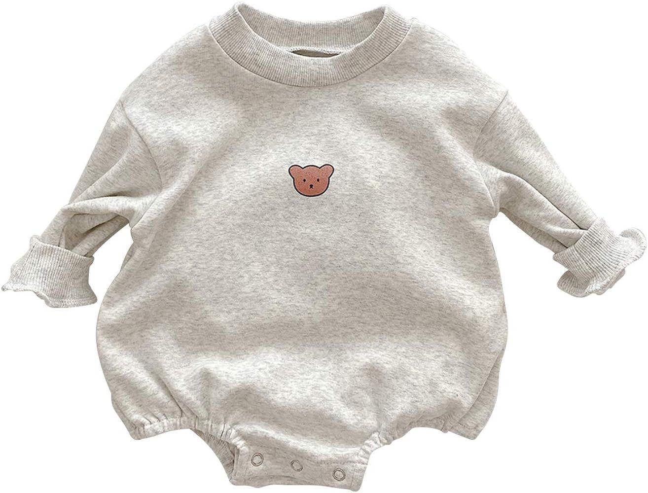 famuka Baby Romper Sweatshirt Cotton Spring Autumn Clothes Boys Girls One Piece Bodysuit | Amazon (US)
